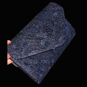 Brand New Navy Blue Lace Polyester Clutch